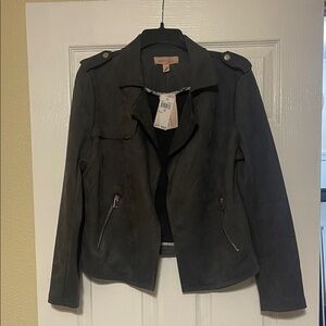 Philosophy Dark Gray Faux Suede Leather Moto Jacket, Carbon Sky